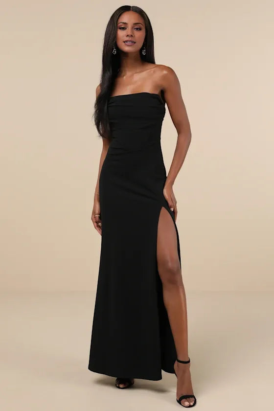TingPo Wholesale Signature Elegance Spellbinding Allure Black Bustier Strapless Mermaid Maxi Dress formal wear dresses 